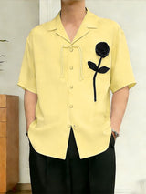 Men's 3D Floral Textured Frog Button Short Sleeve Shirt SKUL60244