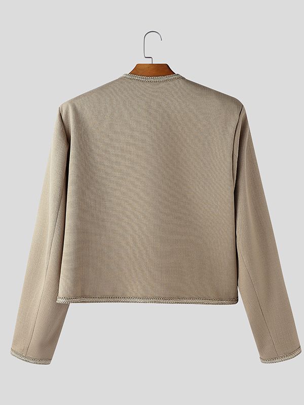 Men's Solid Color Metal Button Long Sleeve Jacket SKUL43642