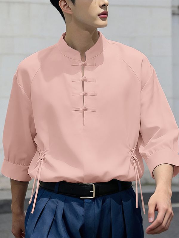 Men's Solid Color Chinese Knot Tie Shirt SKUL53013