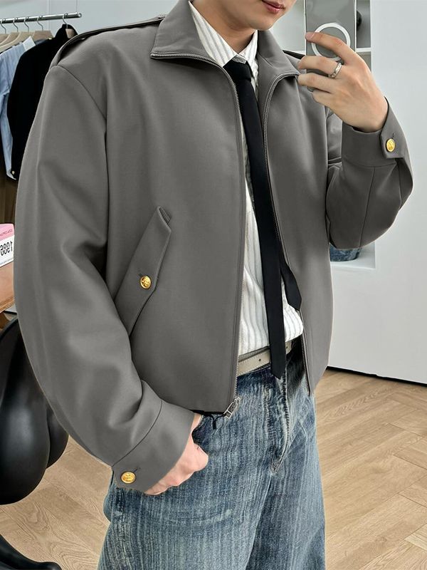 Men's Solid Color Loose Long Sleeve Jacket SKUL42537