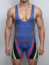 Men's Athletic Techwear Contrast Racing Stripe Compression Fit Sleeveless U-Neck Bodysuit SKUL73632