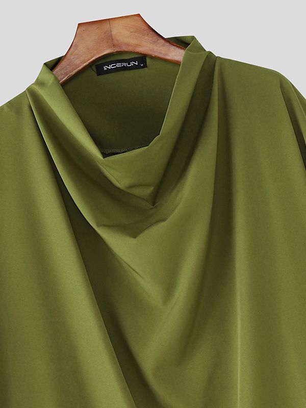 Men's Avant-Garde Draped Cowl Neck Longline T-shirt SKUL51078