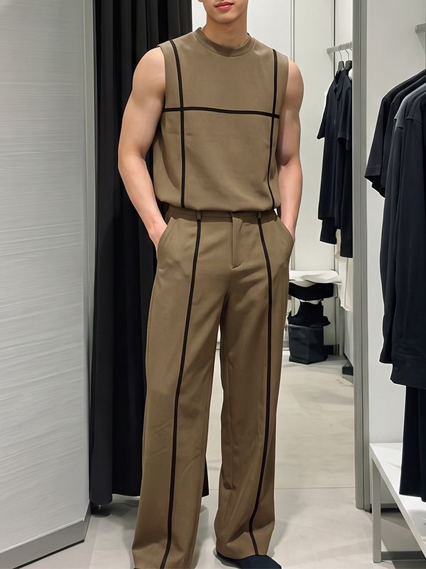 Men's High-Street Vanguard Geometric Line Two Pieces Outfit SKUL79028