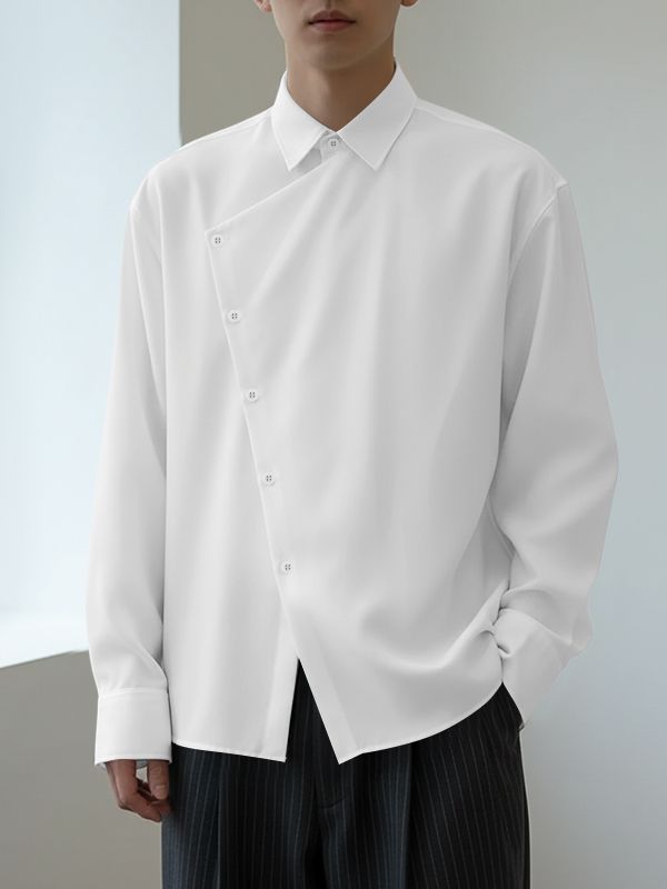 Men's Minimalist Asymmetrical Placket Long Sleeve Shirt SKUL45277