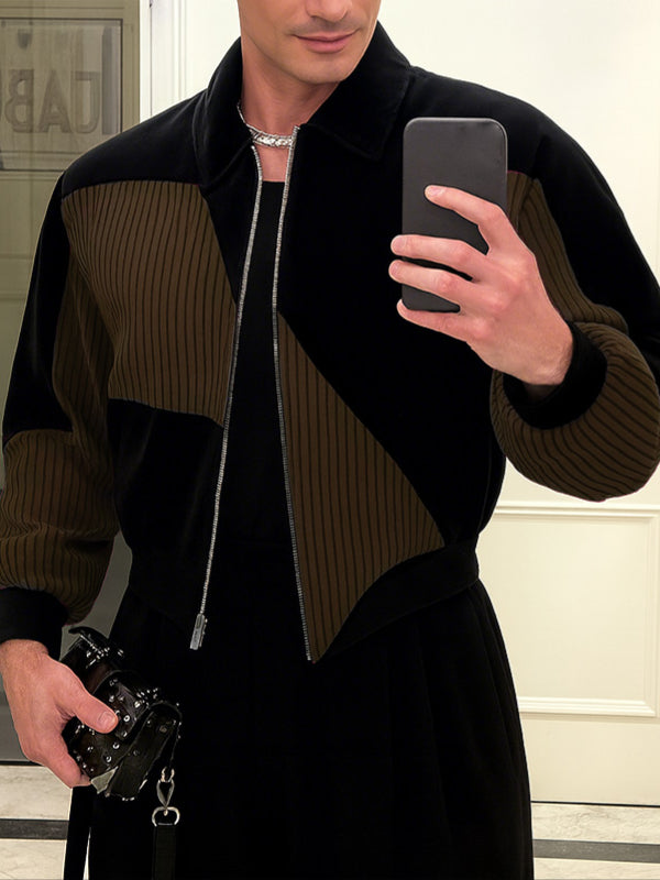 Men's Colorblock Corduroy Long Sleeve Jacket SKUL30494