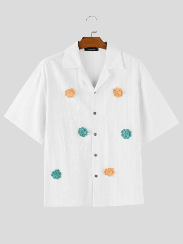 Men's 3D Floral Patchwork Sheer Short Sleeve Shirt SKUL15198