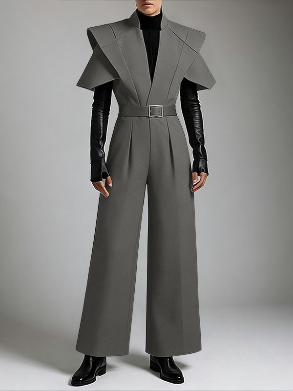 Men's Deconstructed Padded Shoulder Short Sleeve Jumpsuit SKUL47945