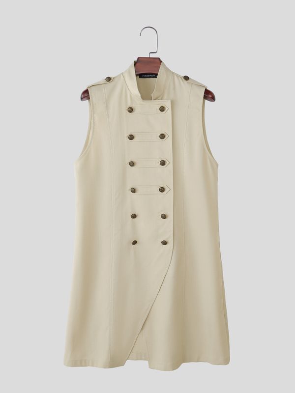 Men's Avant-Garde Victorian Military Longline Sleeveless Trench Waistcoat SKUL79527