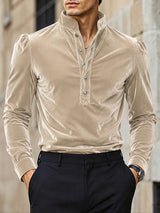 [Pre-order] Men's Victorian Vintage Evening Gala Velvet Puff Shoulder Metal Button Shirt SKUL88522