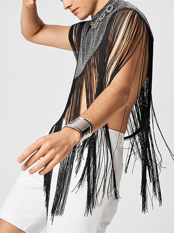 Men's Tassel Patchwork Cropped Cloak SKUL22782