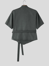 Men's Resort Wear Textured Kimono Wrap Short Sleeve Shirt SKUL78265