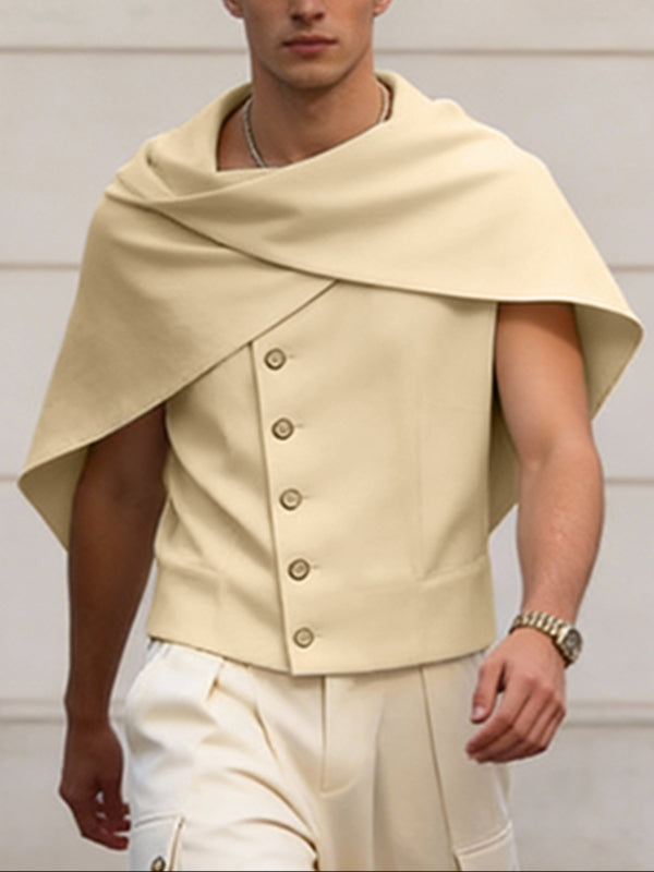 Men's Deconstructed Cape Patchwork Short Sleeve Shirt SKUL51828