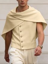 Men's Deconstructed Cape Patchwork Short Sleeve Shirt SKUL51828