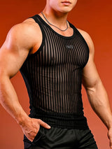 Men's Clubwear Sheer Burnout Vertical Stripe Muscle Tank SKUL73692