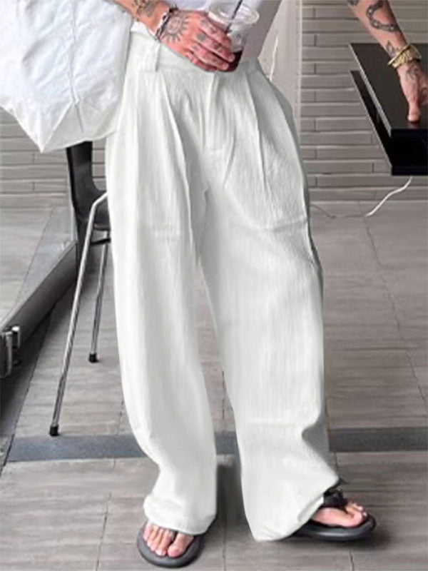 Mens Solid Color Loose Textured Casual Pant SKUL15603