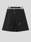 Mens Solid Pleated Metal Buckle Skirt SKUK27842