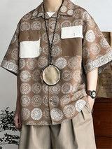 Men's Circular Embossed Print Contrast Color Half Sleeve Shirt SKUL40100