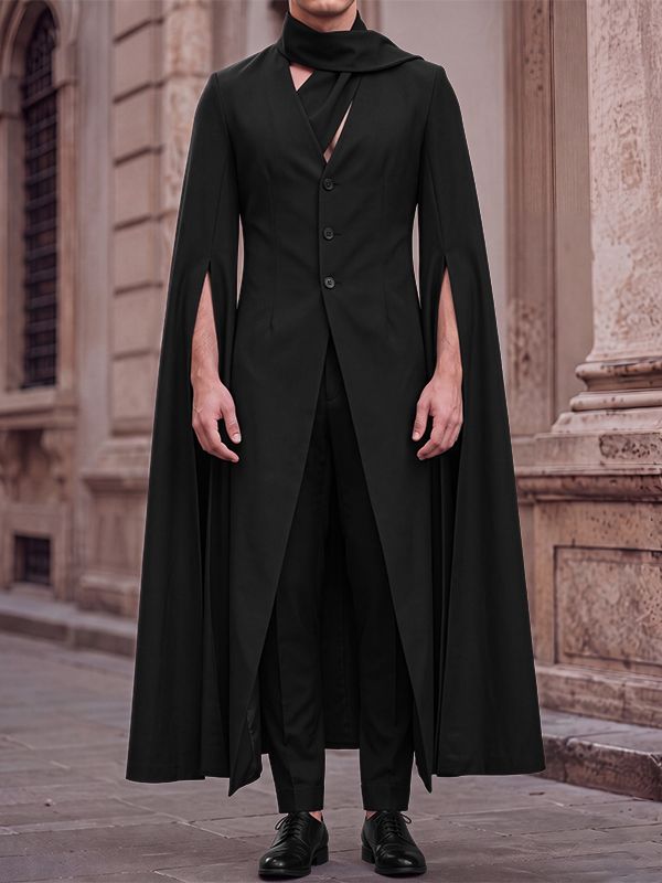 Men's Avant-Garde Runway Evening Gala Slit Cape Sleeve Scarf Neck Cardigan SKUL84581
