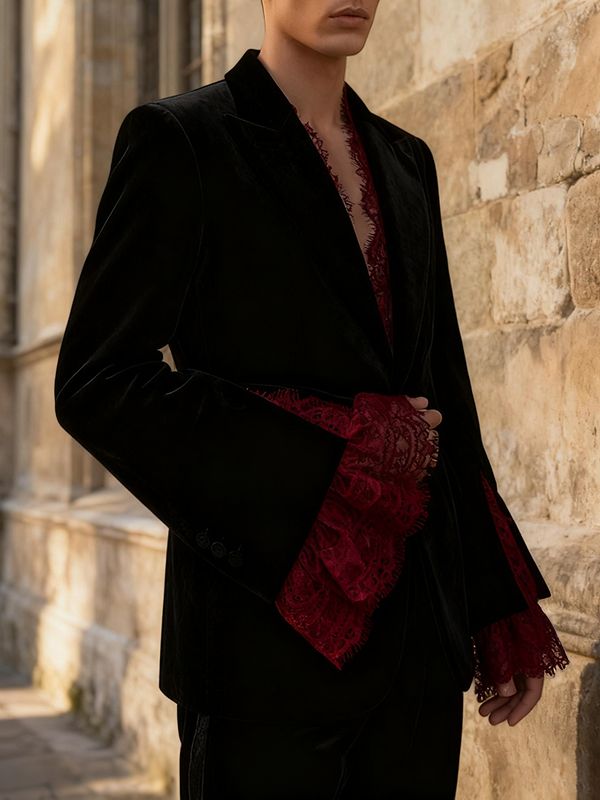 Men's Sheer Lace Patchwork Casual Blazer SKUL40304