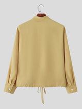 Men's Solid Color Drawstring Long Sleeve Shirt SKUL39794