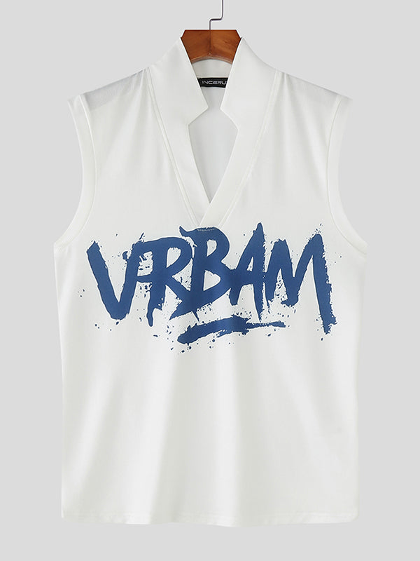 Mens Letter Print Textured Casual Tank SKUL12860