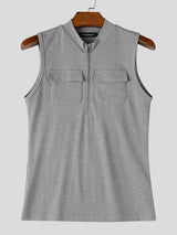 Men's Vintage Casual Half-Zip Knit Fitted Muscle Cargo Tank SKUL69703