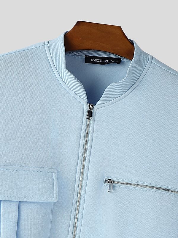 Men's Solid Color Pocket Zipper Cropped Jacket SKUL45377