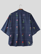 Men's Avant-Garde Neo-Chinese Dotted-Grid Floral Print Short Sleeve Shirt SKUL72451