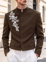[Pre-order] Men's Neo-Chinese Chic Evening Gala Floral Embroidery Mandarin Collar Cropped Blazer SKUL88545