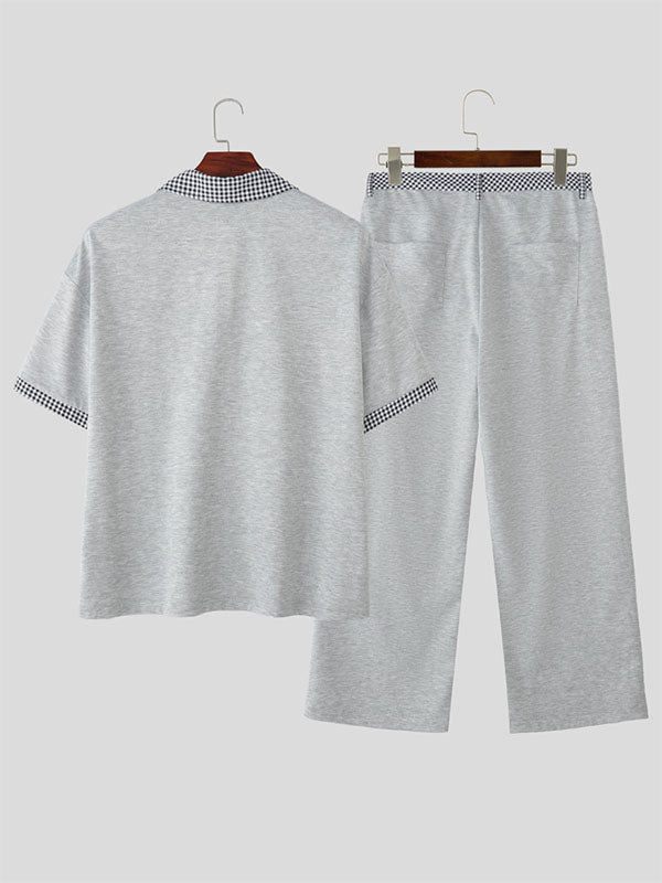 Men's Plaid Lapel Casual Two Pieces Outfit SKUL30290