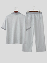 Men's Plaid Lapel Casual Two Pieces Outfit SKUL30290