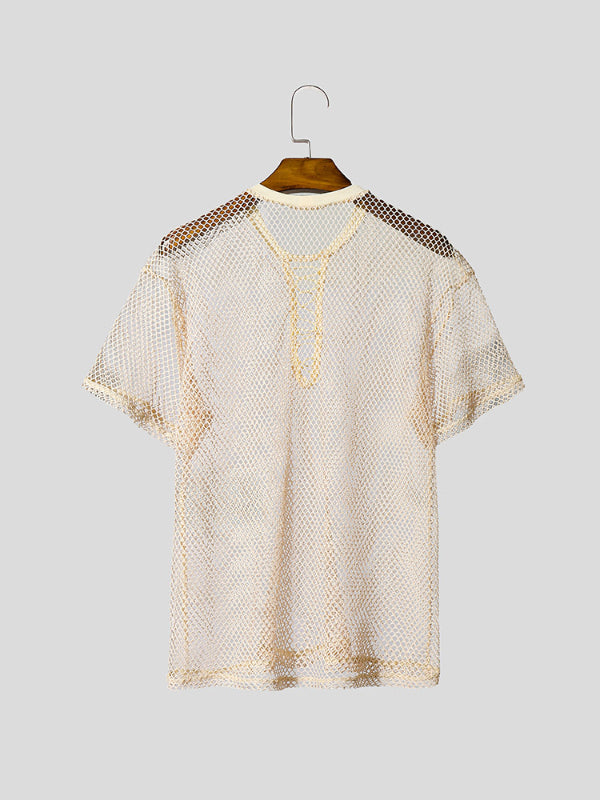 Mens Solid Color Sheer Mesh Short Sleeve T-Shirt SKUL09567