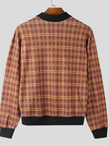Men's Contrast Color Plaid Collar Long Sleeve Shirt SKUL48632