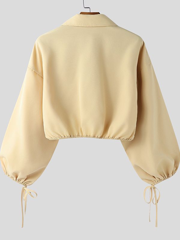 Men's Solid Color Waist-Fitted Collar Long Sleeve Shirt SKUL46083