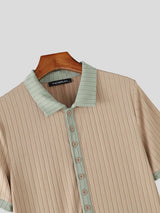 Men's Retro Contrast Trim Ribbed Knit Polo Collar Bodysuit SKUL75501