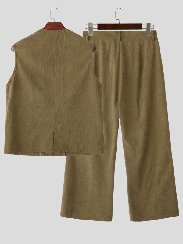 Mens Solid Color Textured Two Pieces Outfit SKUL27366