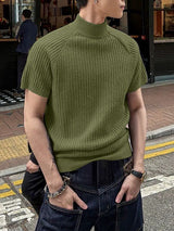 Men's Asymmetric Zipper Textured Knit Short Sleeve T-shirt SKUL48596