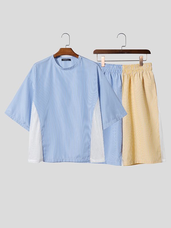 Men's Striped Color Block Two Pieces Outfit SKUL56687