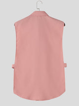 Men's Avant-Garde Pointed Collar Open Side Strap Detail Sleeveless Shirt SKUL68073