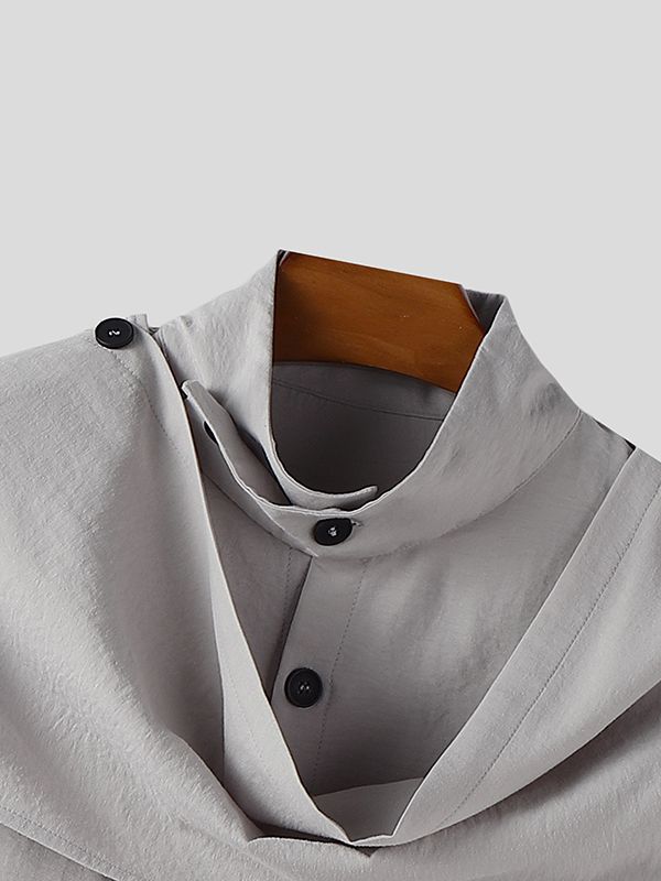 Men's Ribbon Scarf Stand Collar Long Sleeve Shirt SKUL36332