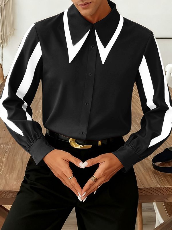 Men's Contrast Color Casual Long Sleeve Shirt SKUL46098