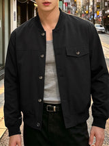 Men's Modern Urban Ribbed Collar Single Pocket Bomber Jacket SKUL79619