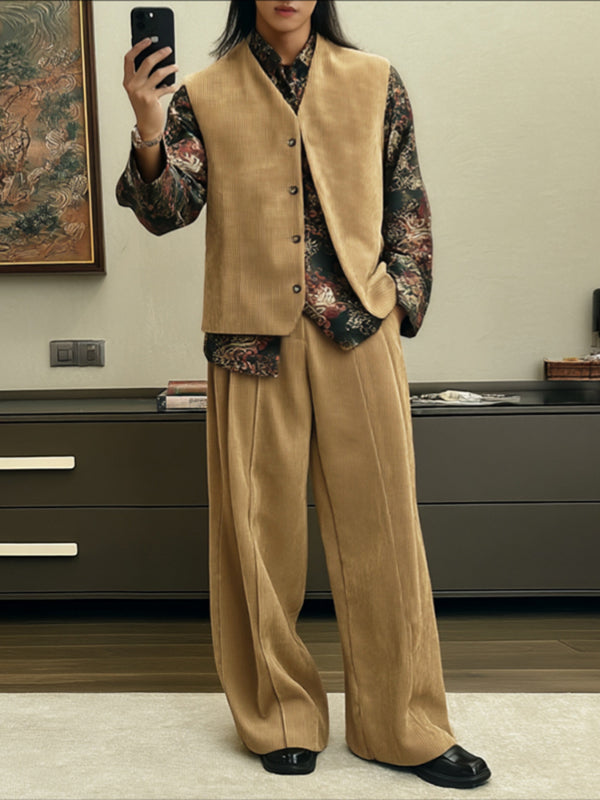 Men's Corduroy Casual Two Pieces Outfit SKUL28180