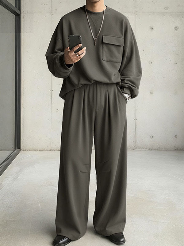 Men's Solid Color Loose Utility Pocket Two Pieces Outfit SKUL40303