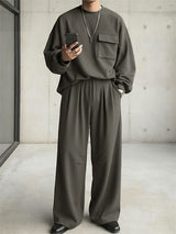Men's Solid Color Loose Utility Pocket Two Pieces Outfit SKUL40303
