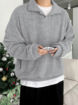 Men's Solid Color Turn Down Collar Long Sleeve Sweatshirt SKUL42389