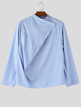 Men's Stripe Asymmetric Layered Stand Collar Long Sleeve Shirt SKUL50909