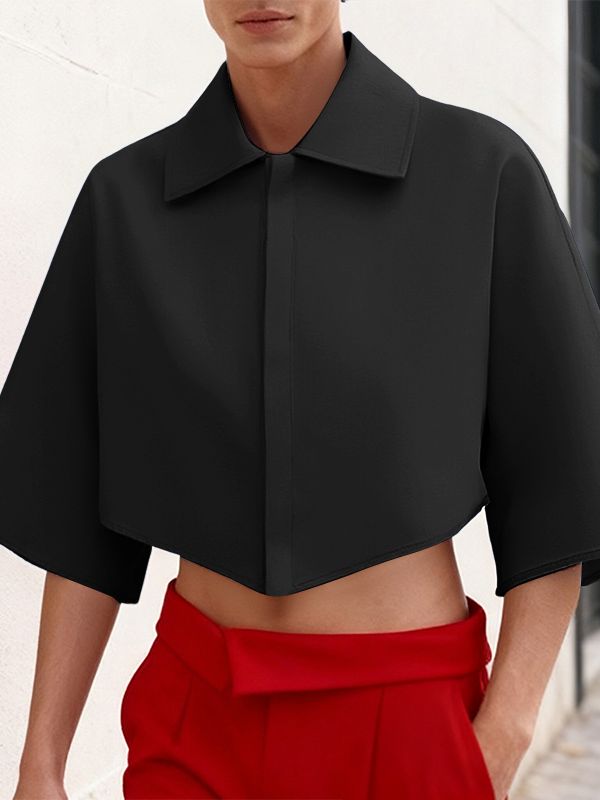 Men's Solid Color Wide Cuff Cropped Casual Shirt SKUL45372