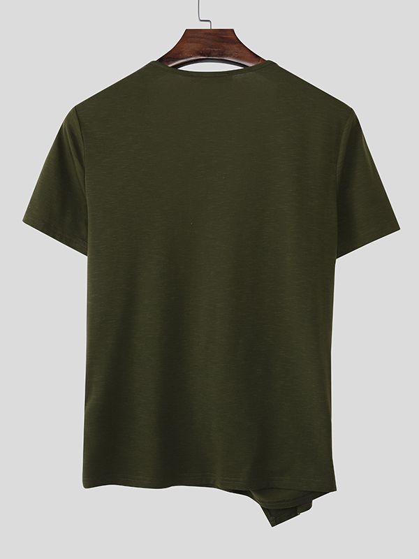 Men's Asymmetrical Placket Design Button Long Sleeve T-shirt SKUL50511