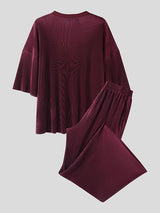 Men's Solid Color Pleated Design Casual Two Pieces Outfit SKUL53146